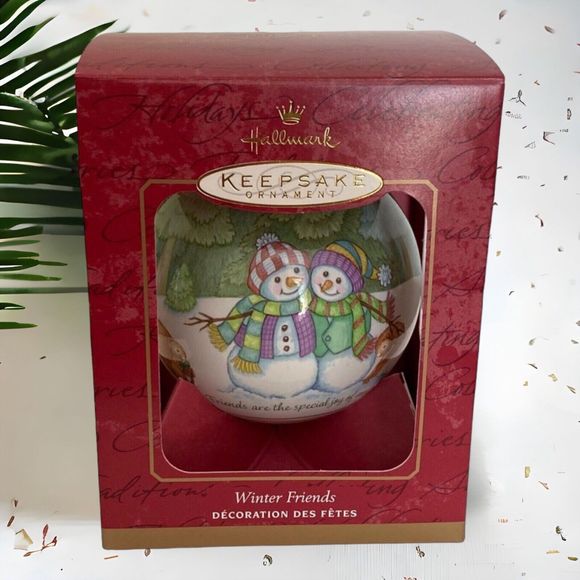 Hallmark Large Glass Ball Ornament Winter Friends 2001 Snowmen Forest Animals 4" - Picture 2 of 9